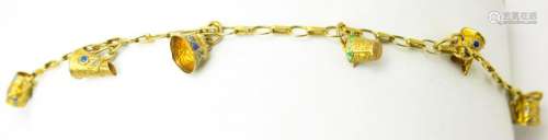 Estate 9kt Yellow Gold & Enamel Charm Bracelet