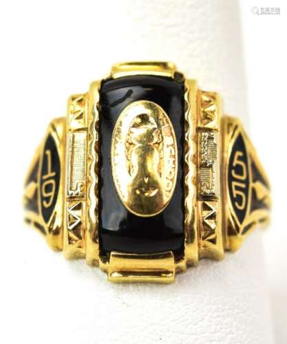 Vintage C 1955 10k Yellow Gold & Black Enamel Ring