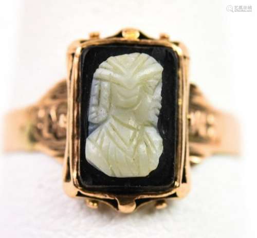 Antique 19th C 10kt Yellow Gold Cameo Ring