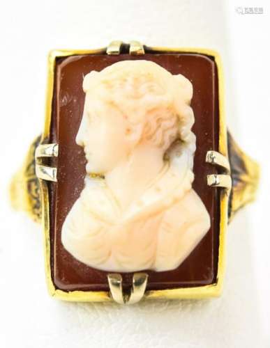 Antique 19th C 14kt Gold Hardstone Cameo Ring
