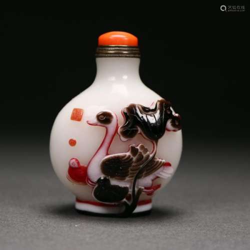A Chinese Carved Peiking Glass Snuff Bottle