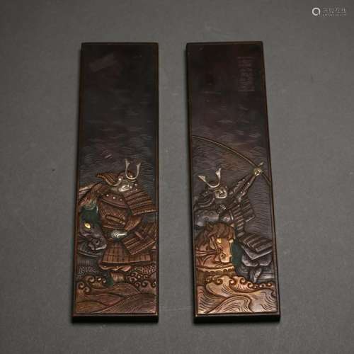 Pair Japanese Bronze Paper Weight