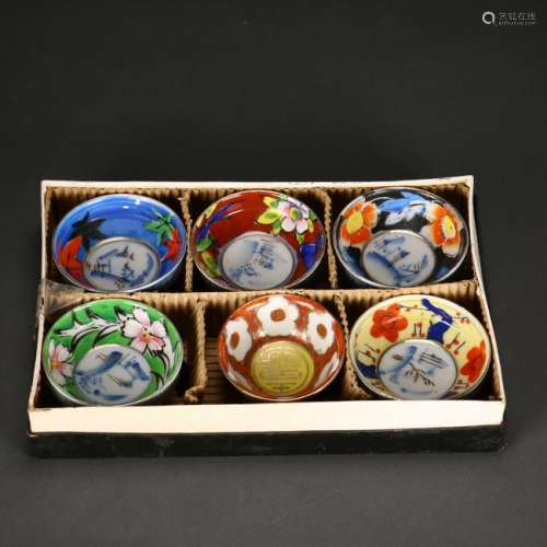 A Set of Six Japanese Enamelled Porcelain Cups