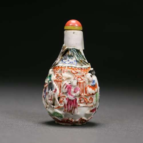 A Chinese Molded and Enameled Porcelain Snuff Bottle