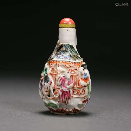 A Chinese Molded and Enameled Porcelain Snuff Bottle