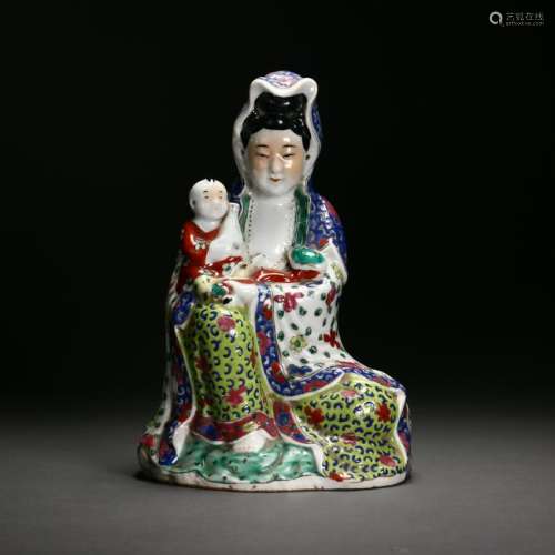A Chinese Wucai Porcelain Guan Yin,Late Qing Dyn