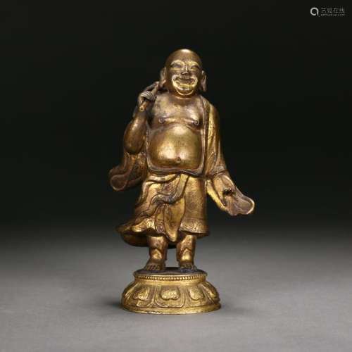 A Chinese Carved Bronze Buddha.Mid Qing Dynasty