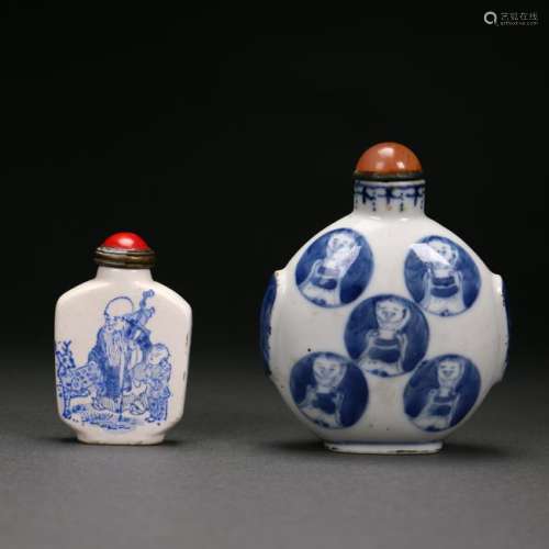 Two Blue and White Chinese Snuff Bottles