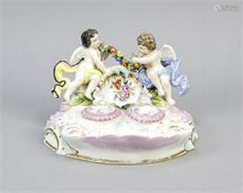 Dresden, 19th c., Rococo form, two floating putti with