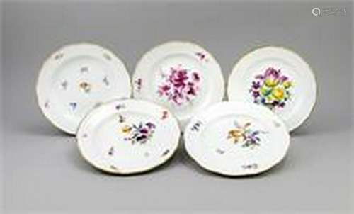 Five plates, Meissen, 4 plates, mark 1850-1924, 1st and