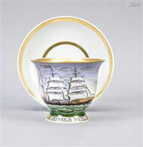 Captain's cup with saucer, porcelain, polychrome