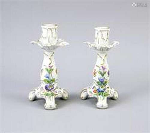 A pair of small candlesticks, Potschappel, Dresden,