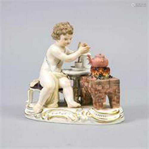 Cupid as a chocolate cooker, Meissen, mark 1850-1924,