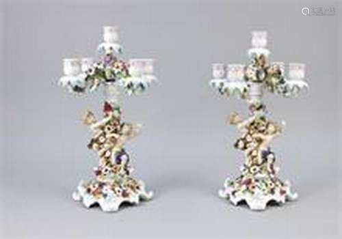 Pair of figurative candlesticks, prob. Thuringia, 20th