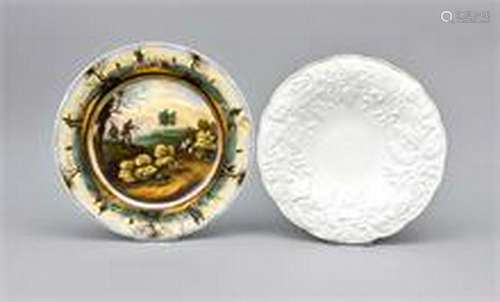 Two plates, Meissen, 19th century, plate with relief