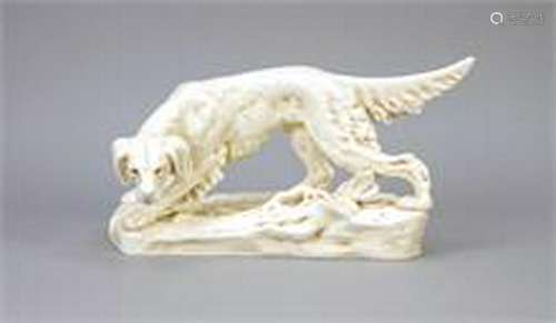 Hunting dog, Royal Dux, Bohemia, mark 1918-1938, beige