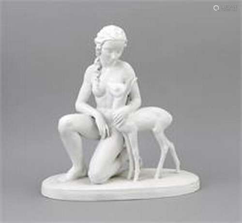 Kneeling Girl with Deer, German, 20th C., terracotta,