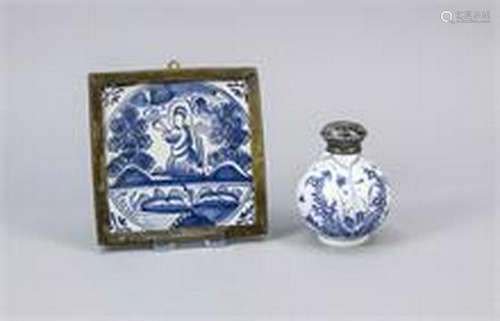 Lid vase and tile, Holland, 18./19. Century, Delft tile