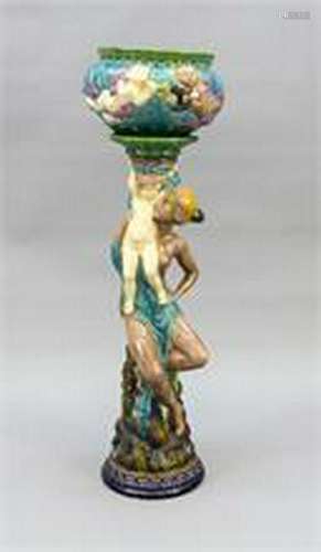 Flower pot with pillar, 20th cent., Majolica,