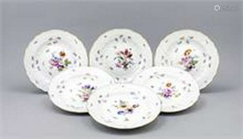 Six flat plates, Meissen, brand 1850-1924, 1st W., form