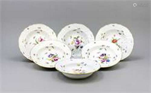 Six soup plates, Meissen, mark 1850-1924, 1st quality,