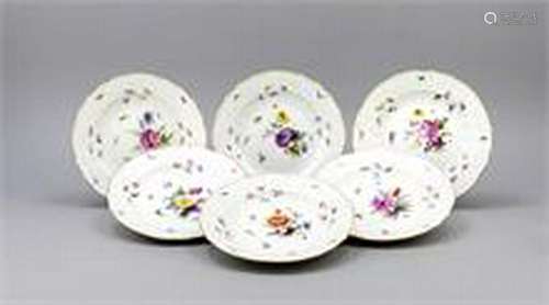 Six flat plates, Meissen, brand 1850-1924, 1st W., form