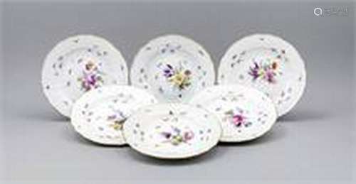 Six flat plates, Meissen, brand 1850-1924, 1st W., form