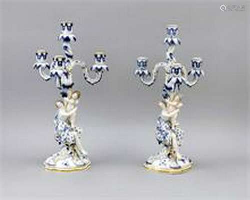 Pair of figurative candlesticks, 4 flames, Meissen,