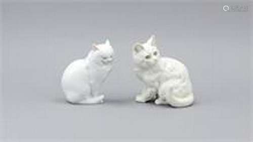 Two cats, sitting Angora cat, Herend, mark after 1967,