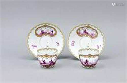 Two cups with saucers, Meissen, mark 1817-1824, 1st