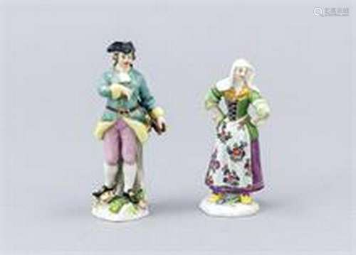 2 miniature figures, Meissen, pommel sword about 1880,