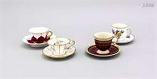 4 mocha cups with saucers, 20th cent., Meissen, 1st W.,