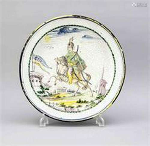 Gig round majolica plate, german, 18./19. Hanged horse,