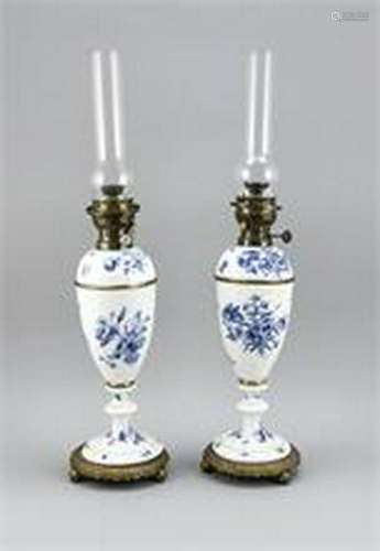 Paar Petroleumlampen, Meissen, Marke 1850-1924, 1. W.,