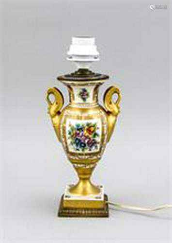 Porcelain lamp, 19/20th c., Empire vase in amphora