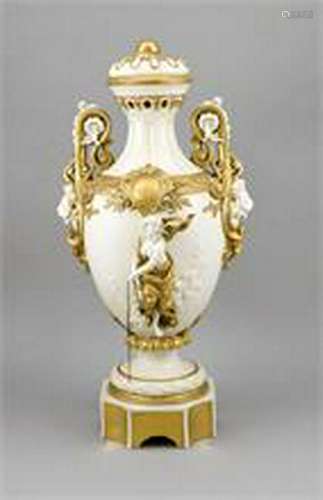 Large lidded vase with figures and lid,