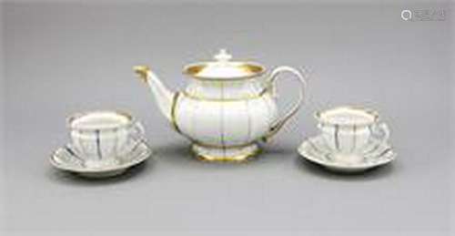 Two cups with saucers and teapot, KPM Berlin, 19th