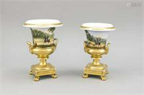 Pair of Biedermeier vases, 19th century, crater shape