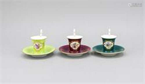 3 mocha cups with saucers, Meissen, 20th c., 1st ch.,