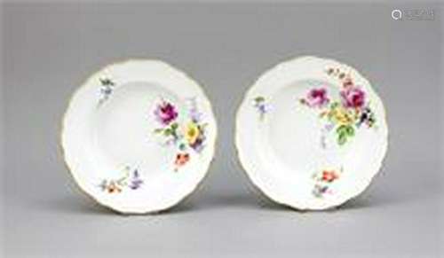 A pair of soup plates, Meissen, sword marks 1860-1924,