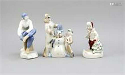 Three porcelain figurines, 20th century, mother with