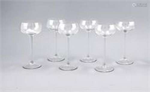 Six Art Nouveau wine glasses, around 1900, slightly