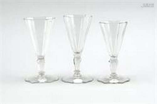 Three glasses, 18th century, slightly different shapes,