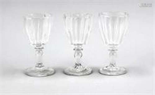 Three glasses, probably early 19th century, round base,