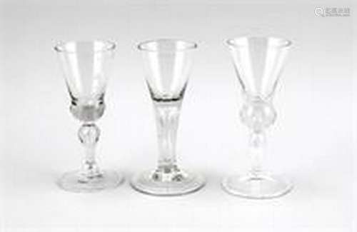 Three glasses, 19th century, round stand, 1 conical