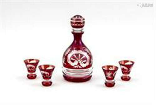 Five-piece liqueur set, Bohemia, 20th century,