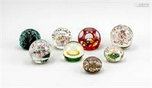 Eight paperweights, 20th century, different shapes and