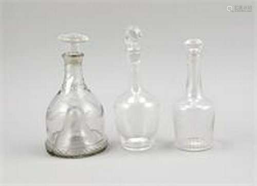 Three carafes, around 1900, different shapes and sizes,