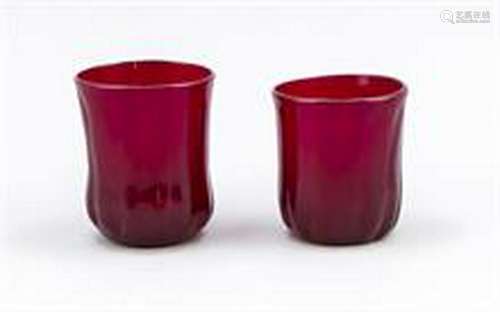 Pair of ruby glass beakers, 19th century, round base,