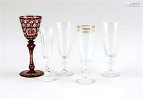 Compilation of five glasses, 20th cent., different